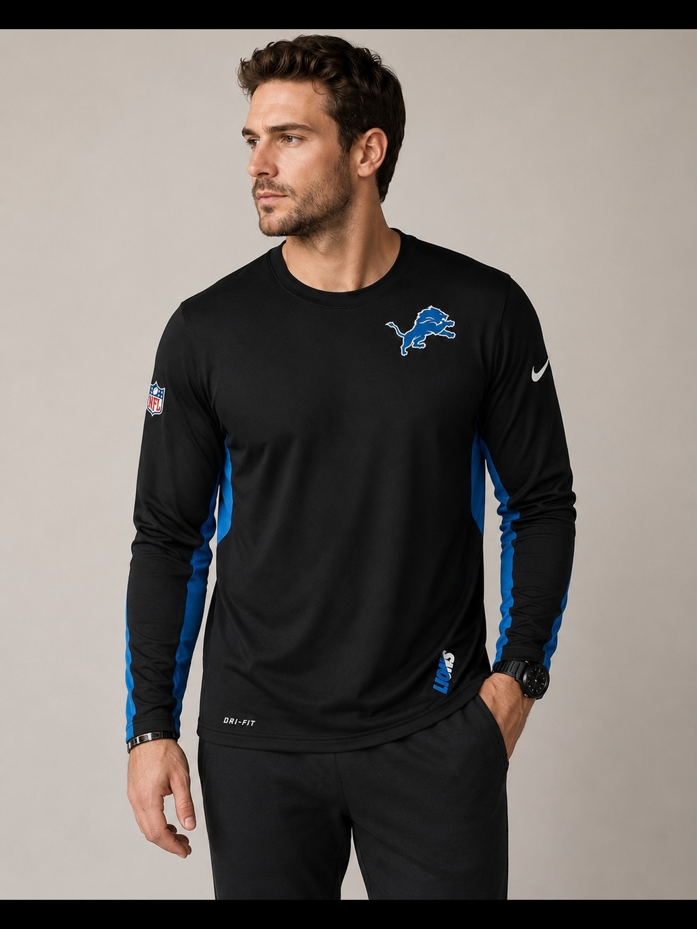 Nike Detroit Lions NFL On Field Dri-FIT Long Sleeve Shirt Men M